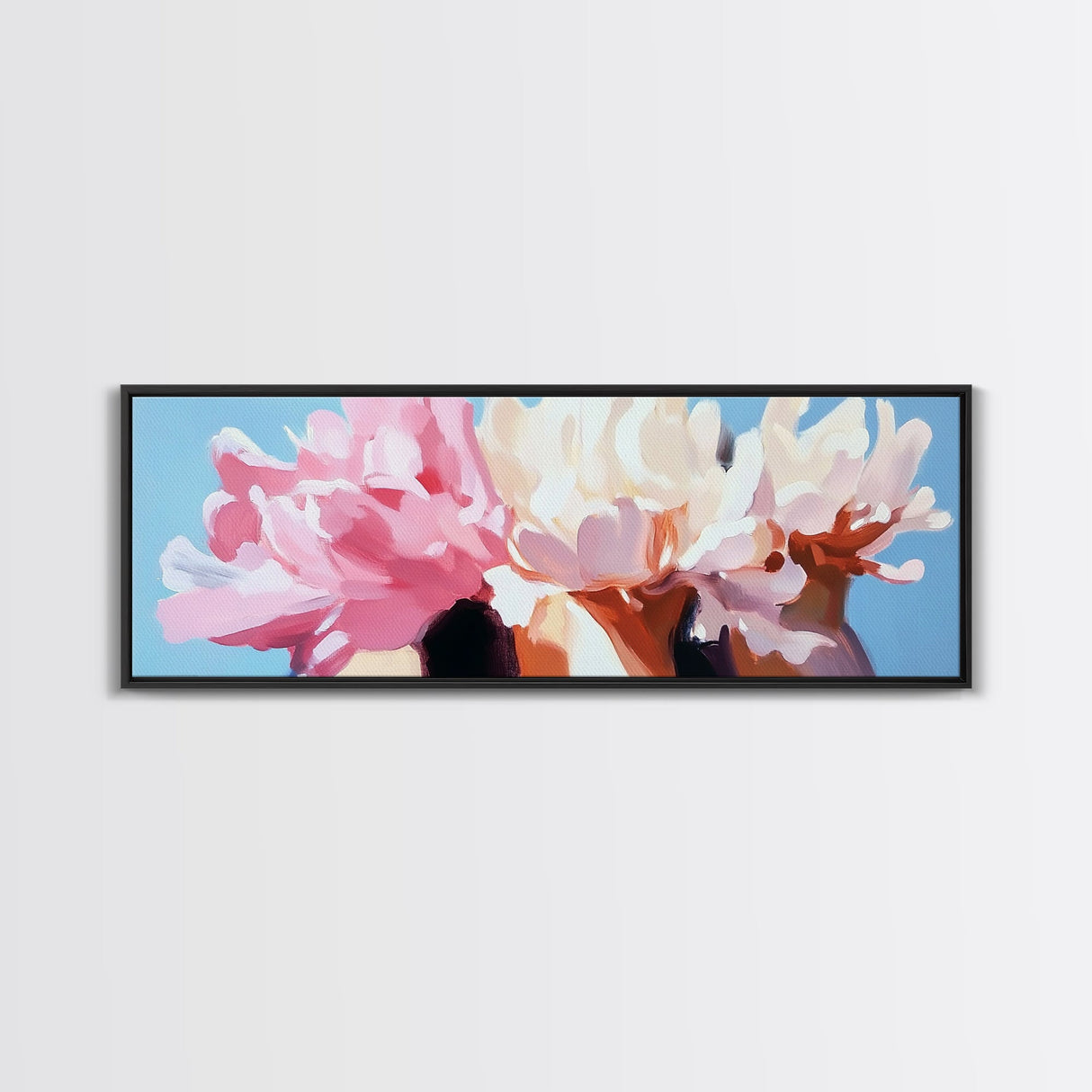 Blooming Peonies, Soft Floral Art, Pastel Wall Decor, Framed Canvas Print, Romantic Aesthetic, Bedroom Wall Art, Feminine Style