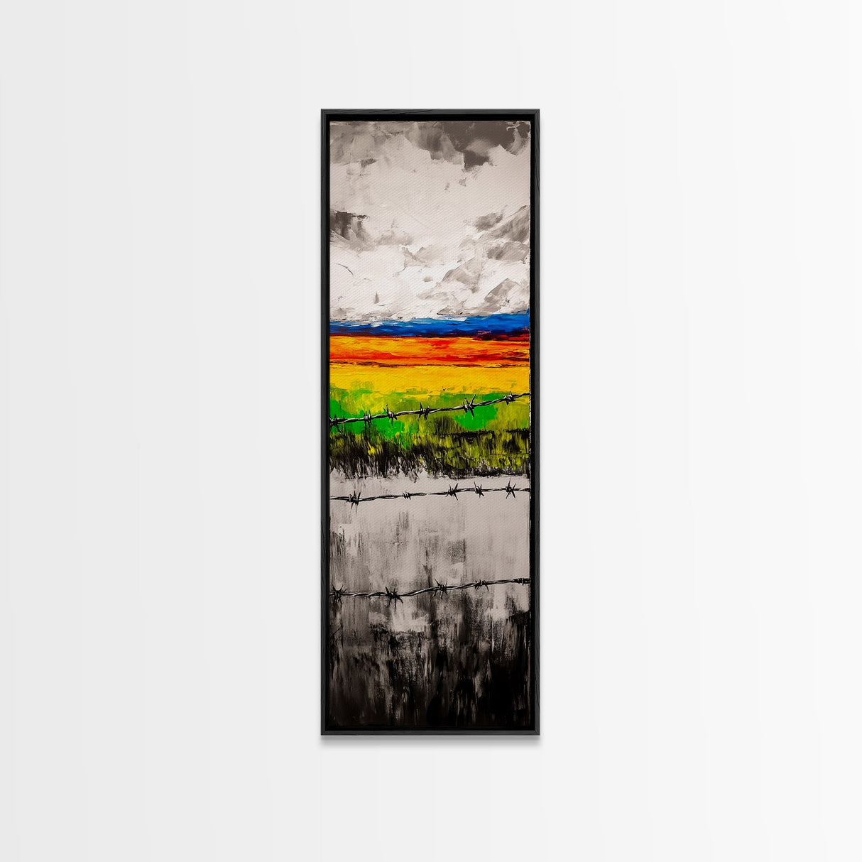 Barbed Wire, Rustic Fence, Vibrant Landscape, Framed Canvas Print, Farmhouse Wall Art, Western Decor, Country Home, Living Room Art