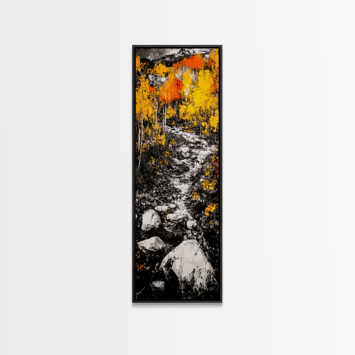 Autumn Forest, Golden Trees, River Path, Framed Canvas Print, Fall Landscape Art, Rustic Wall Decor, Cabin Art, Living Room Wall Art