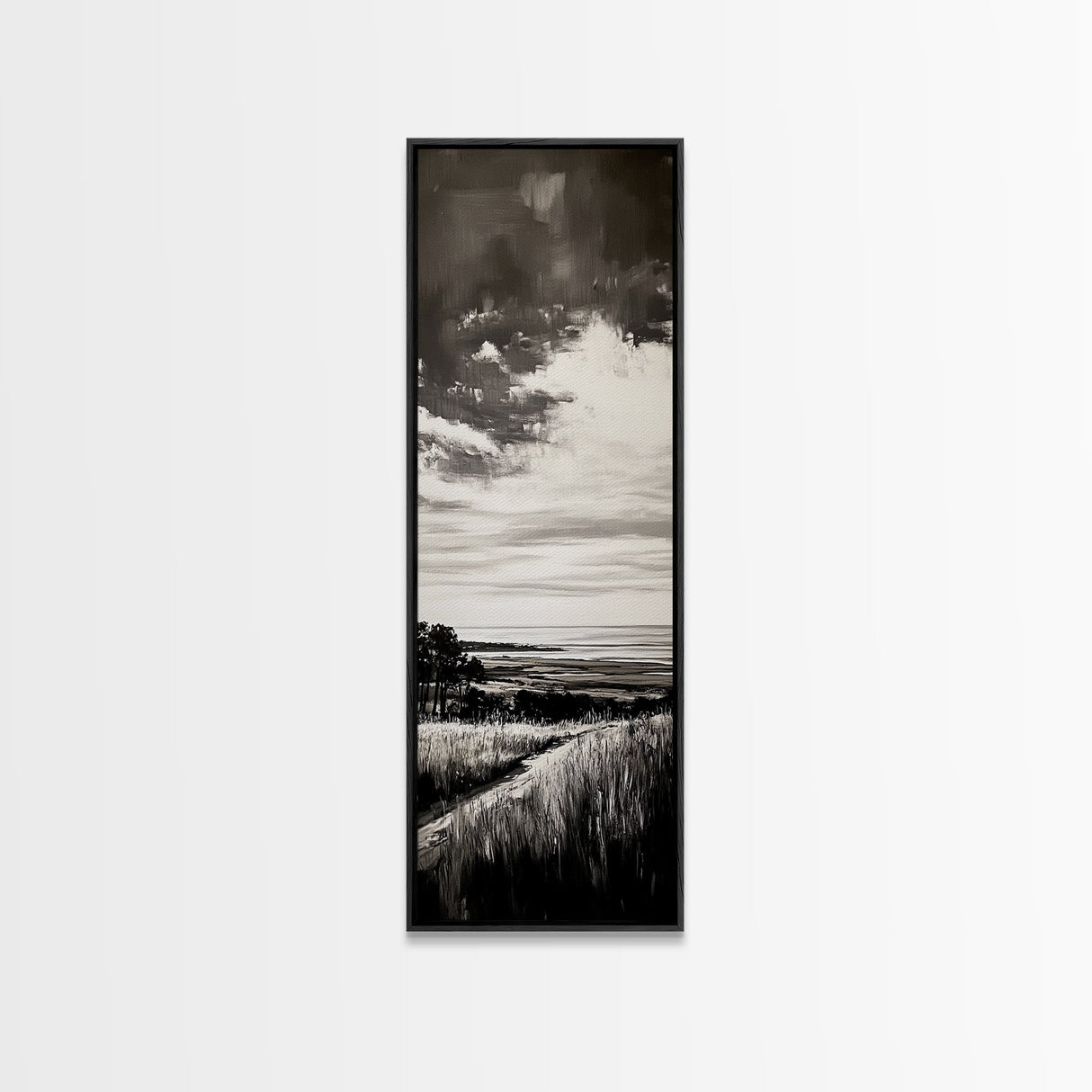 Stormy Horizon, Moody Landscape, Coastal View, Canvas Print, Black and White Art, Minimalist Painting, Modern Wall Decor, Office Art
