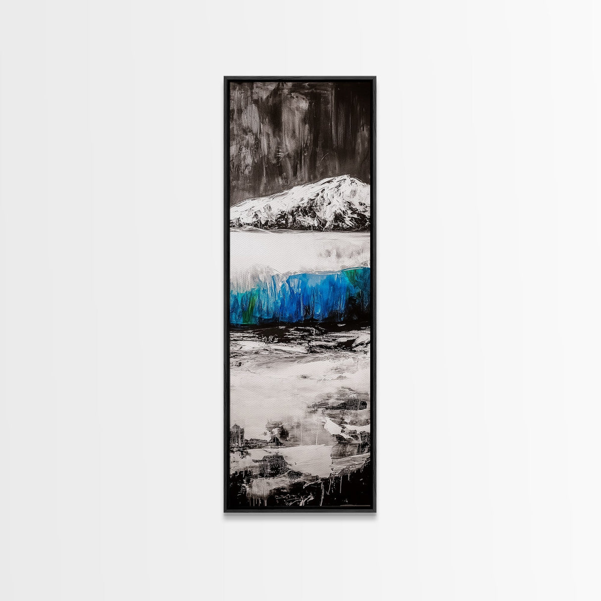 Mountain Reflection, Blue Lake Art, Nature Canvas Print, Black White Wall Art, Landscape Painting, Large Artwork, Minimalist Decor