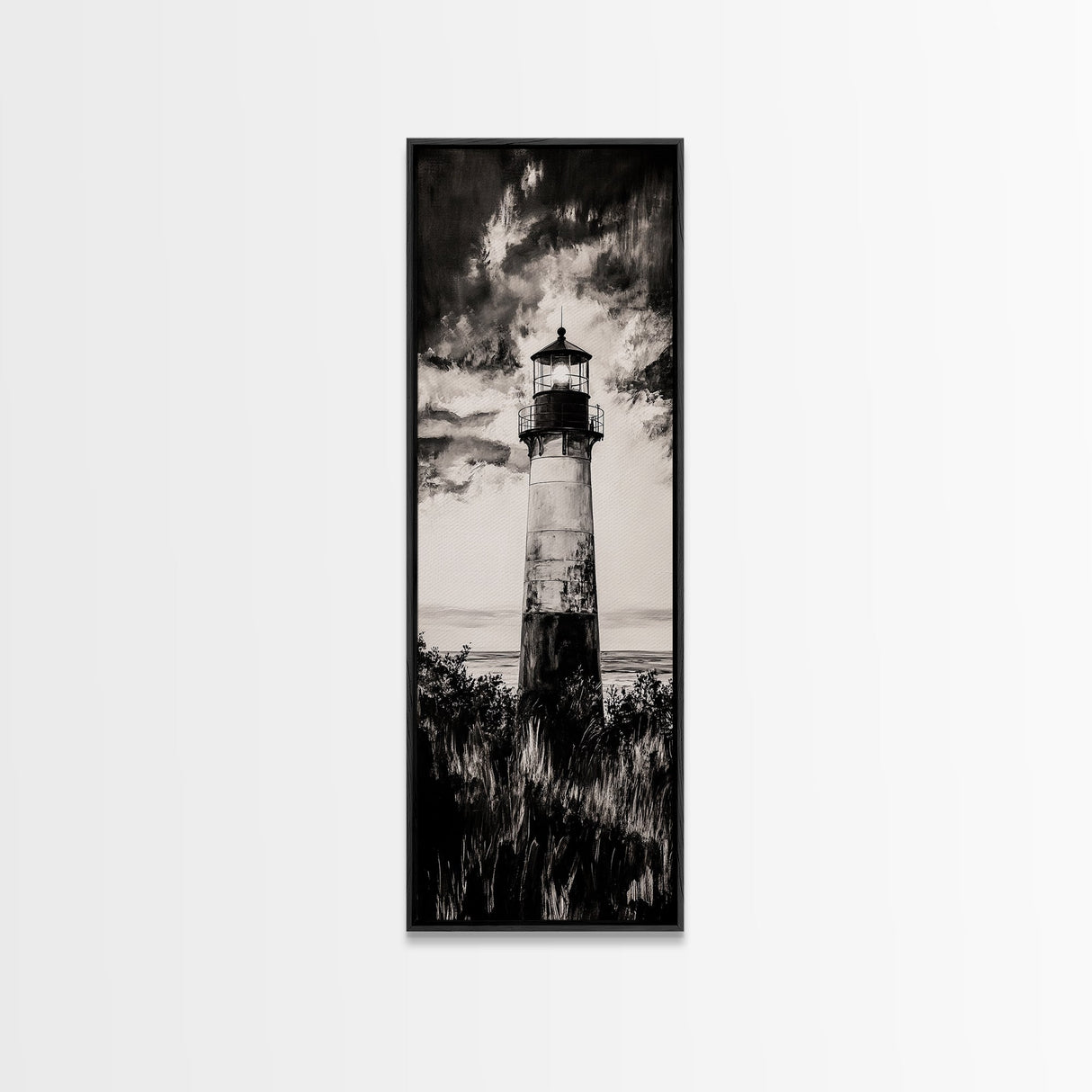 Lighthouse Silhouette, Coastal Wall Art, Nautical Decor, Canvas Print, Black and White Art, Seaside Home Decor, Minimalist Ocean Scene
