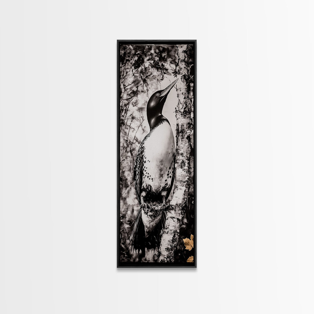 Loon and Birch, Woodland Wildlife Art, Black and White Bird Print, Canvas Print, Rustic Cabin Decor, Nature Inspired Wall Art