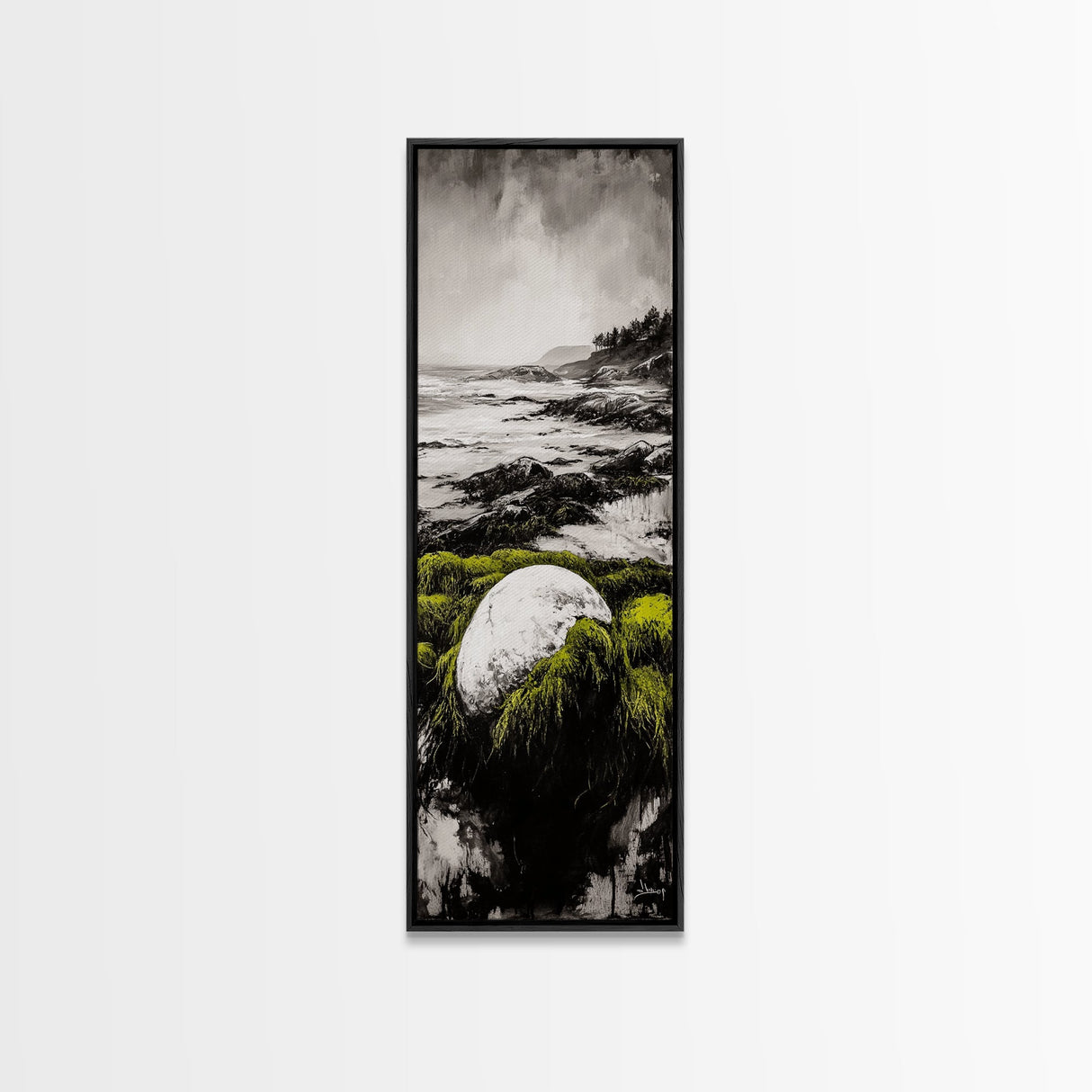 Coastal Rock, Ocean Landscape, Framed Canvas Print, Seascape Wall Art, Beach House Decor, Nautical Artwork, Minimalist Art, Bedroom Art
