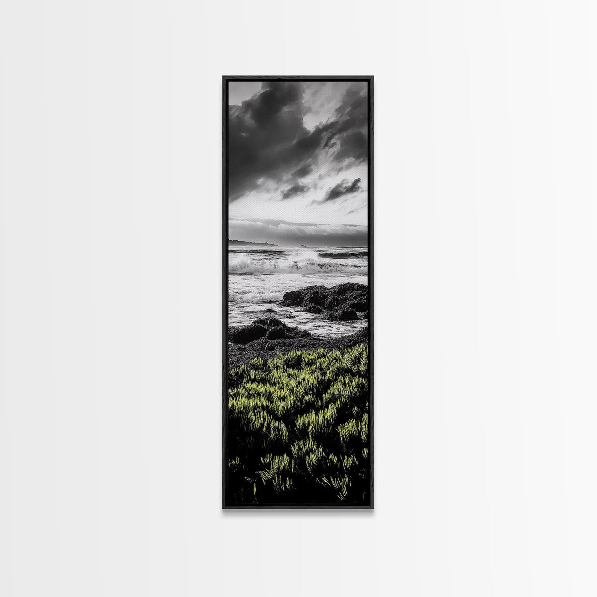 Stormy Waves, Ocean Scene, Framed Canvas Print, Dramatic Seascape, Coastal Wall Art, Black and White Ocean Art, Nautical Decor, Office Art