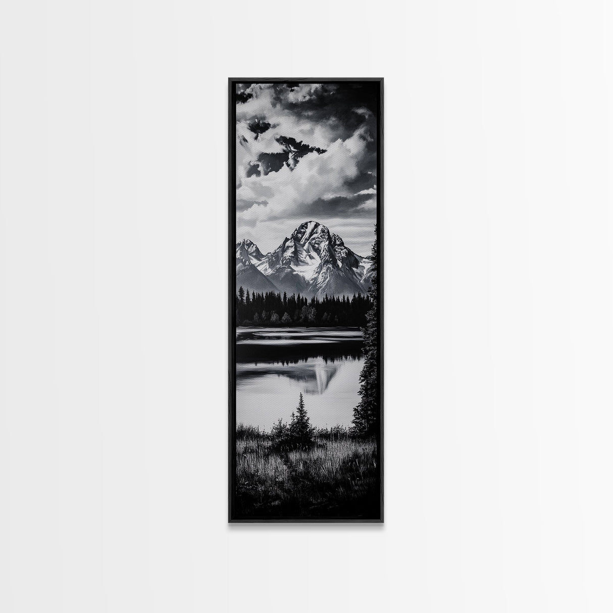 Teton Mountains, Framed Canvas Print, National Park Art, Rustic Cabin Decor, Wilderness Landscape, Black and White Art, Office Decor
