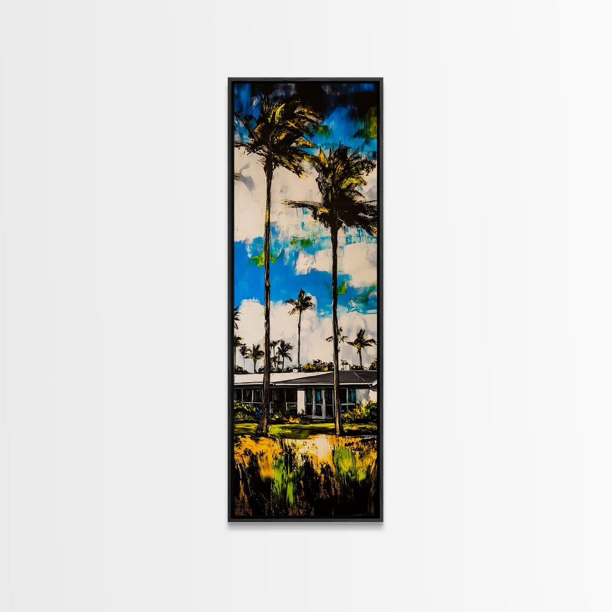 Modern Tropical Home Painting, Palm Trees Wall Art, Coastal Beach House Decor, Vibrant Blue and Green Art, Summer Wall Art, Canvas Print