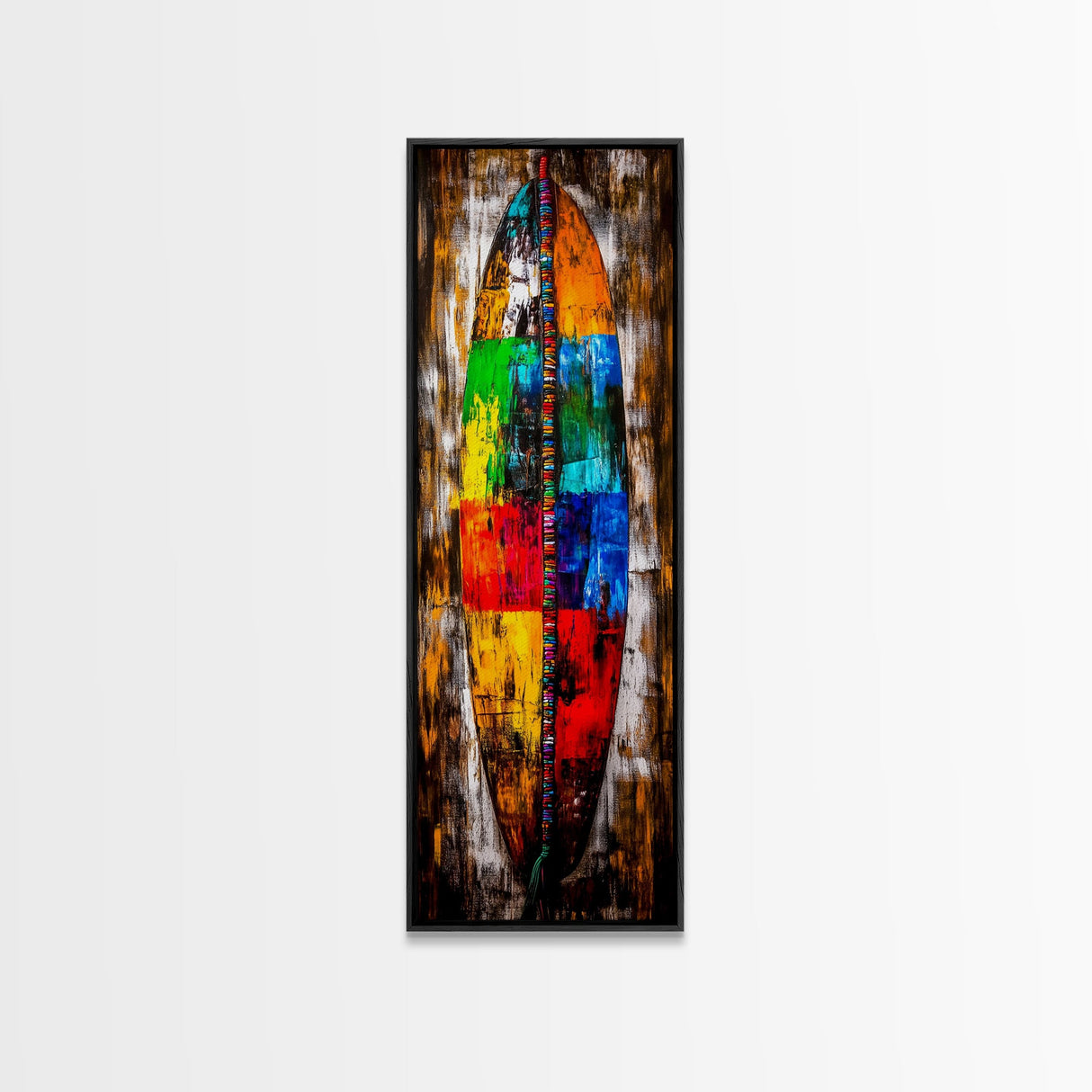 Abstract Surfboard, Vibrant Beach Art, Boho Wall Decor, Coastal Home, Surf Culture, Canvas Print, Living Room, Colorful Statement