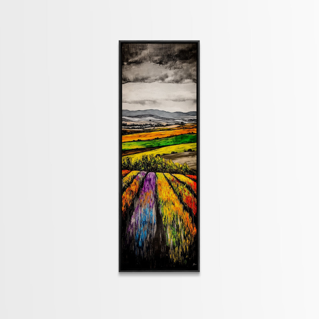Vibrant Field Landscape, Autumn Farm Painting, Rustic Countryside Decor, Farmhouse Wall Art, Nature Artwork, Framed Canvas Print