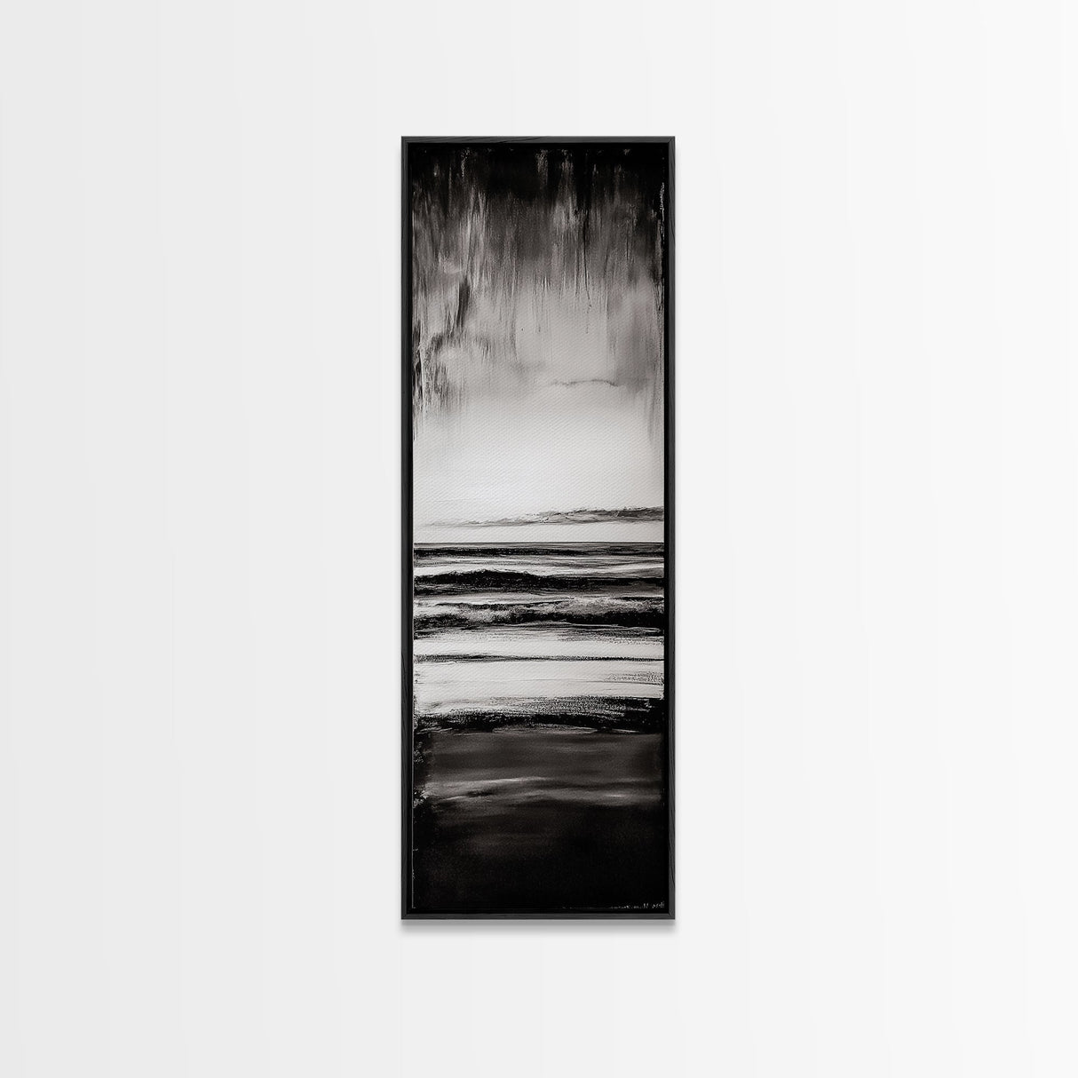 Black and White Seascape, Minimalist Ocean Horizon Art, Coastal Nautical Wall Decor, Modern Beach House Artwork, Framed Canvas Print