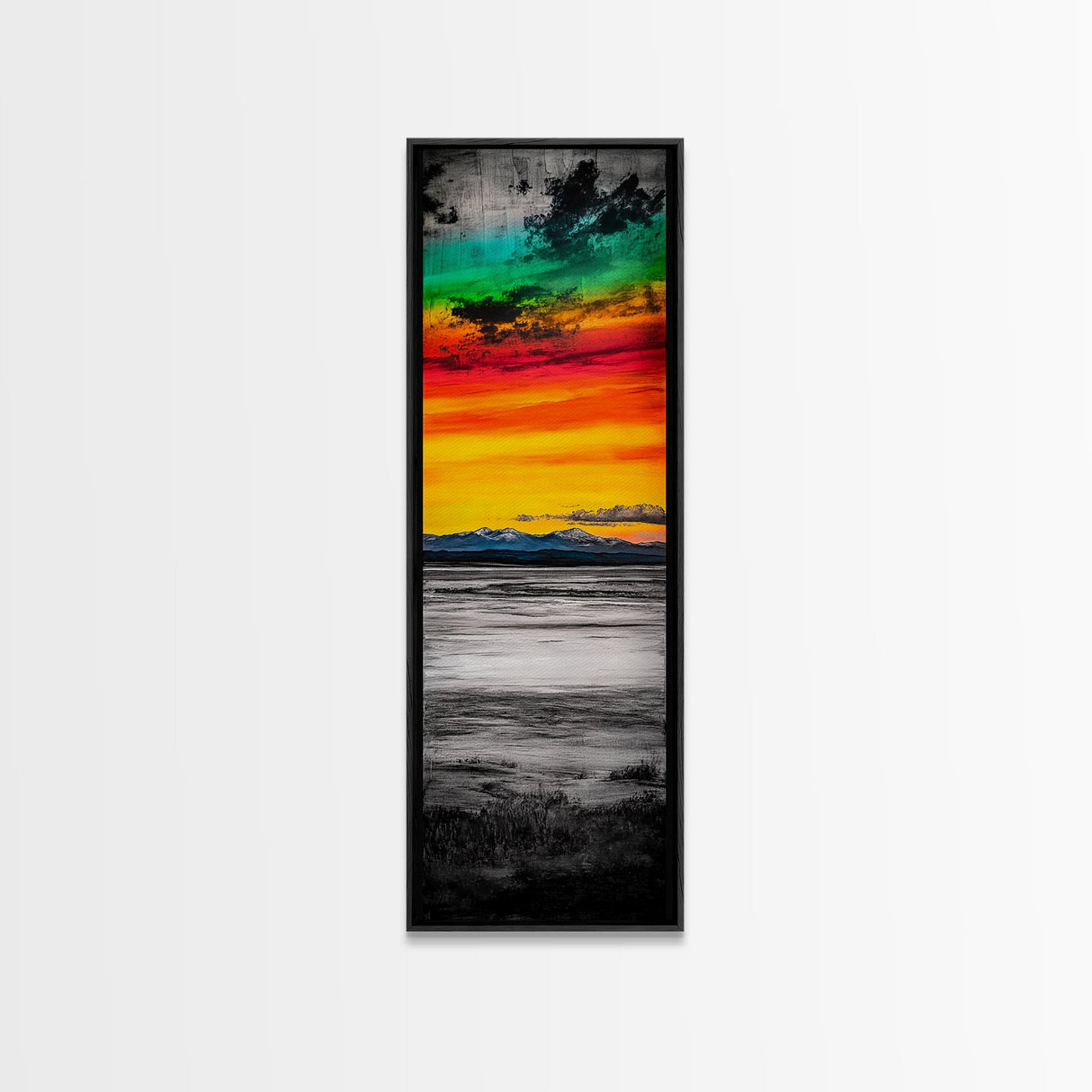 Vibrant Sunset Art, Mountain Landscape Print, Colorful Sky Painting, Modern Nature Decor, Home Wall Art, Large Canvas Print
