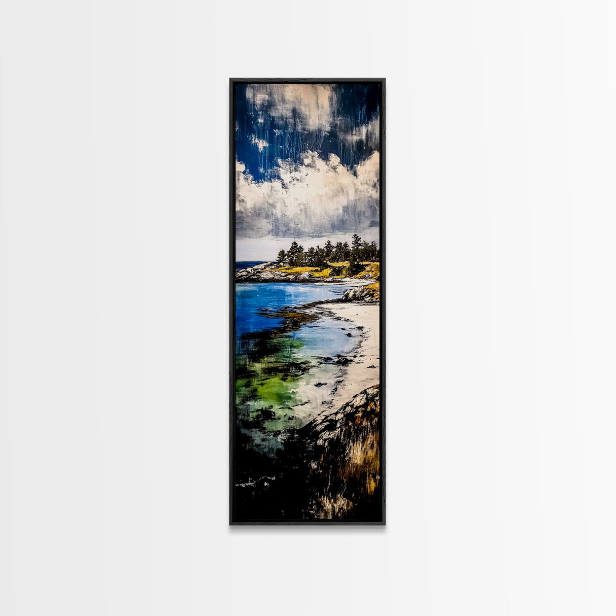 Coastal View, Ocean Serenity, Beach Scene, Tranquil Art, Framed Canvas Print, Living Room Wall Art, Seascape Painting, Nautical Home Decor