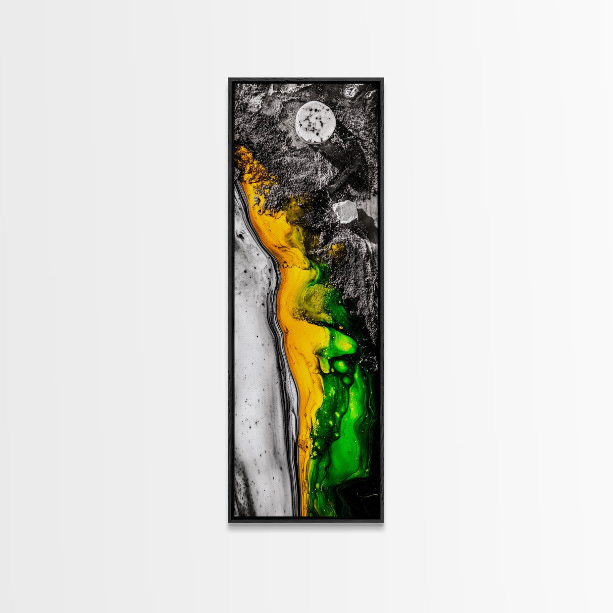 Marbled Abstract Art, Green and Yellow Fluid Painting, Modern Wall Decor, Textured Artwork, Contemporary Office Art, Framed Canvas Print