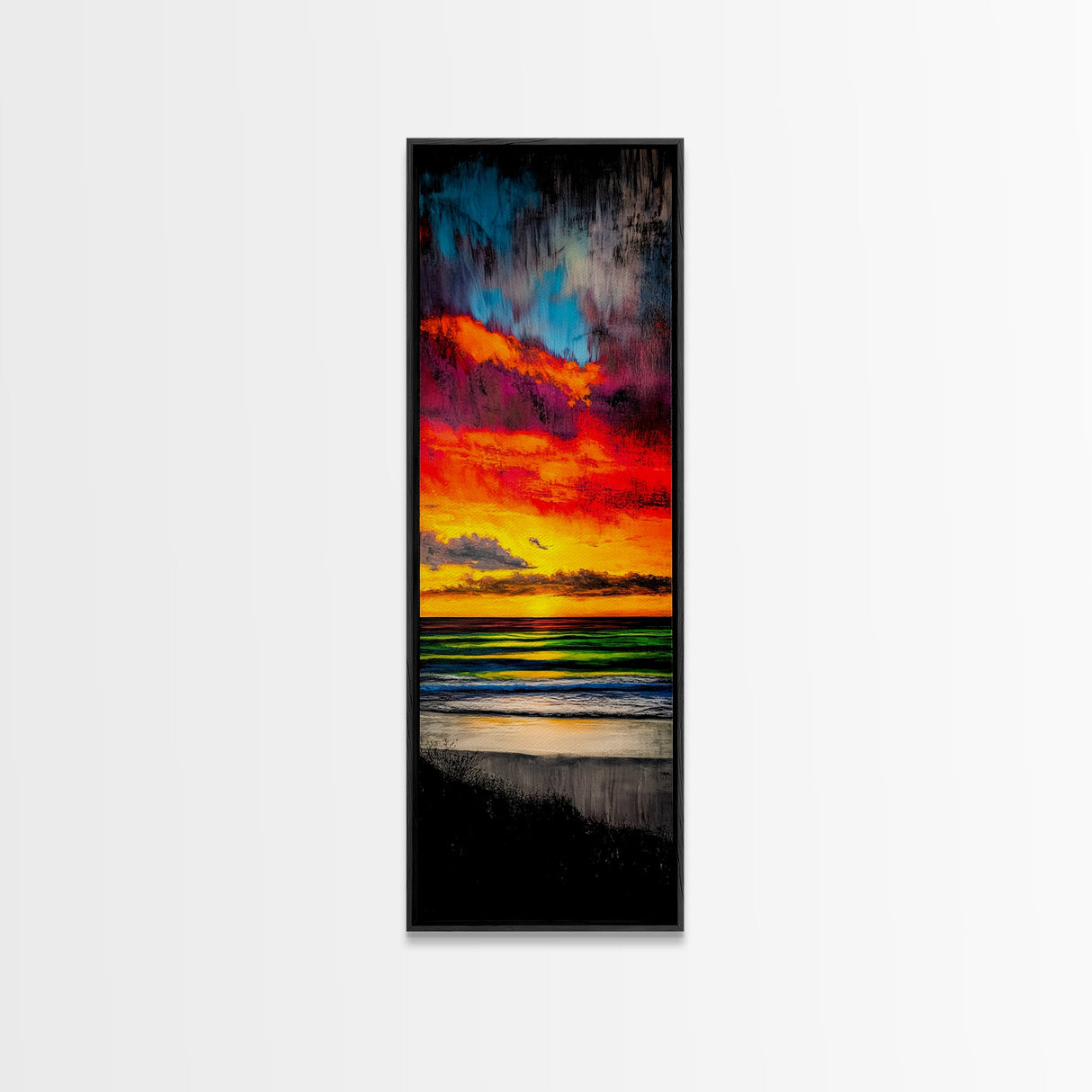 Mountain, Sunset, Water, Framed Canvas Print, Nature Landscape, Moody Wall Art, Dramatic Orange and Black, Rustic Cabin Decor