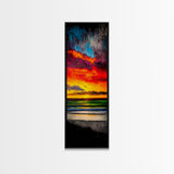 Mountain, Sunset, Water, Framed Canvas Print, Nature Landscape, Moody Wall Art, Dramatic Orange and Black, Rustic Cabin Decor
