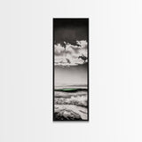 Coastal Waves, Black and White, Green Wave, Framed Canvas Print, Modern Beach Wall Art, Minimalist Ocean Decor, Living Room Art