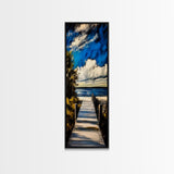 Serene Dock, Lake View, Blue and Gold, Canvas Print, Peaceful Nature Scene, Rustic Wall Art, Cabin Decor, Living Room Artwork