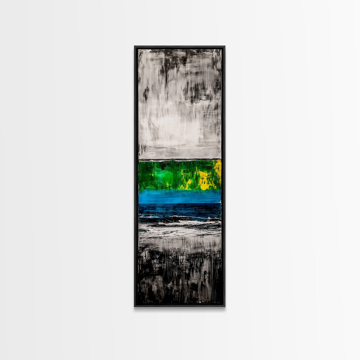 Abstract Landscape, Green and Blue, Modern Minimalist, Framed Canvas Print, Contemporary Wall Art, Office Decor, Living Room Artwork