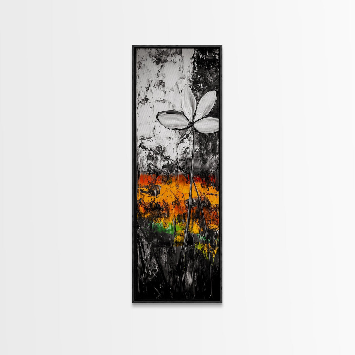 Black and White, Abstract Flower, Textured Modern, Framed Canvas Print, Minimalist Wall Art, Monochrome Decor, Office Artwork