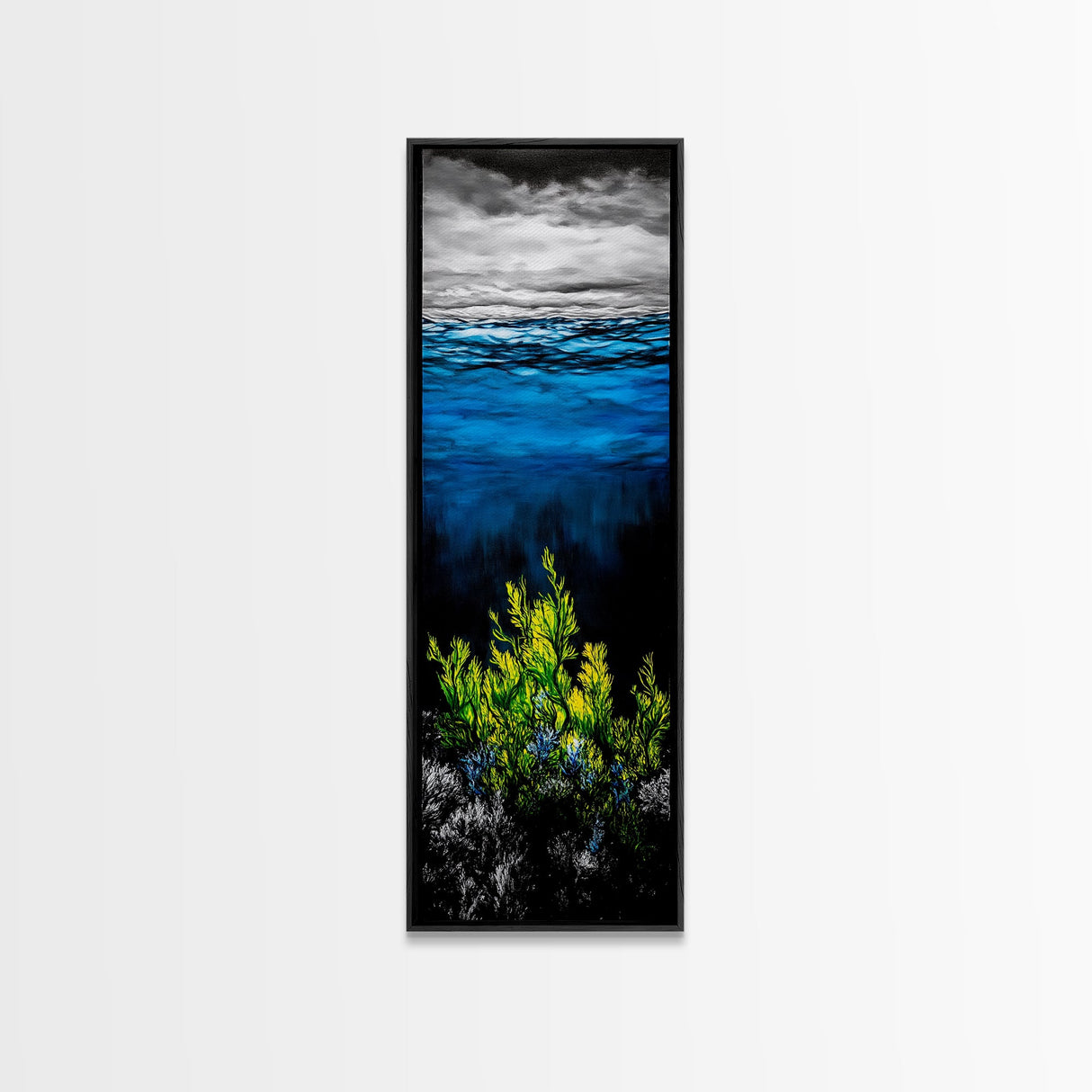 Deep Sea, Blue Water, Ocean Waves, Underwater Scene, Framed Canvas Print, Nautical Wall Art, Bathroom Art, Coastal Home Decor