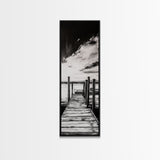 Wooden Dock, Black and White Lake Art, Rustic Cabin Wall Decor, Peaceful Waterfront Scene, Minimalist Landscape, Canvas Print