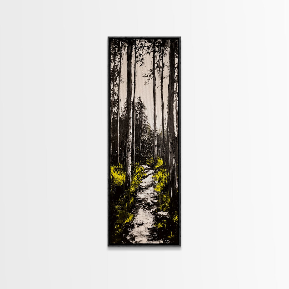 Forest Pathway, Black and White Nature Art, Autumn Trees Painting, Woodland Scene, Rustic Landscape, Living Room Wall Art, Canvas Print
