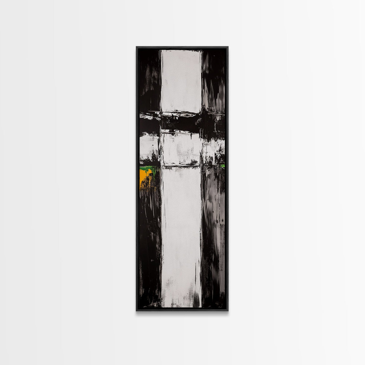 Modern Abstract, Minimalist Art, Textured Black White, Canvas Print, Contemporary Home Decor, Green Accent, Geometric Wall Art
