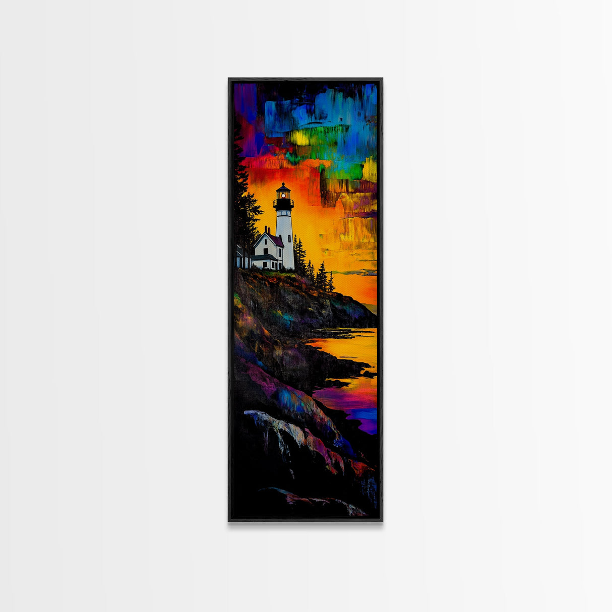 Lighthouse Sunset, Coastal Landscape, Nautical Art, Canvas Print, Colorful Seascape, Ocean Wall Art, Beach House Decor, Vibrant Wall Art