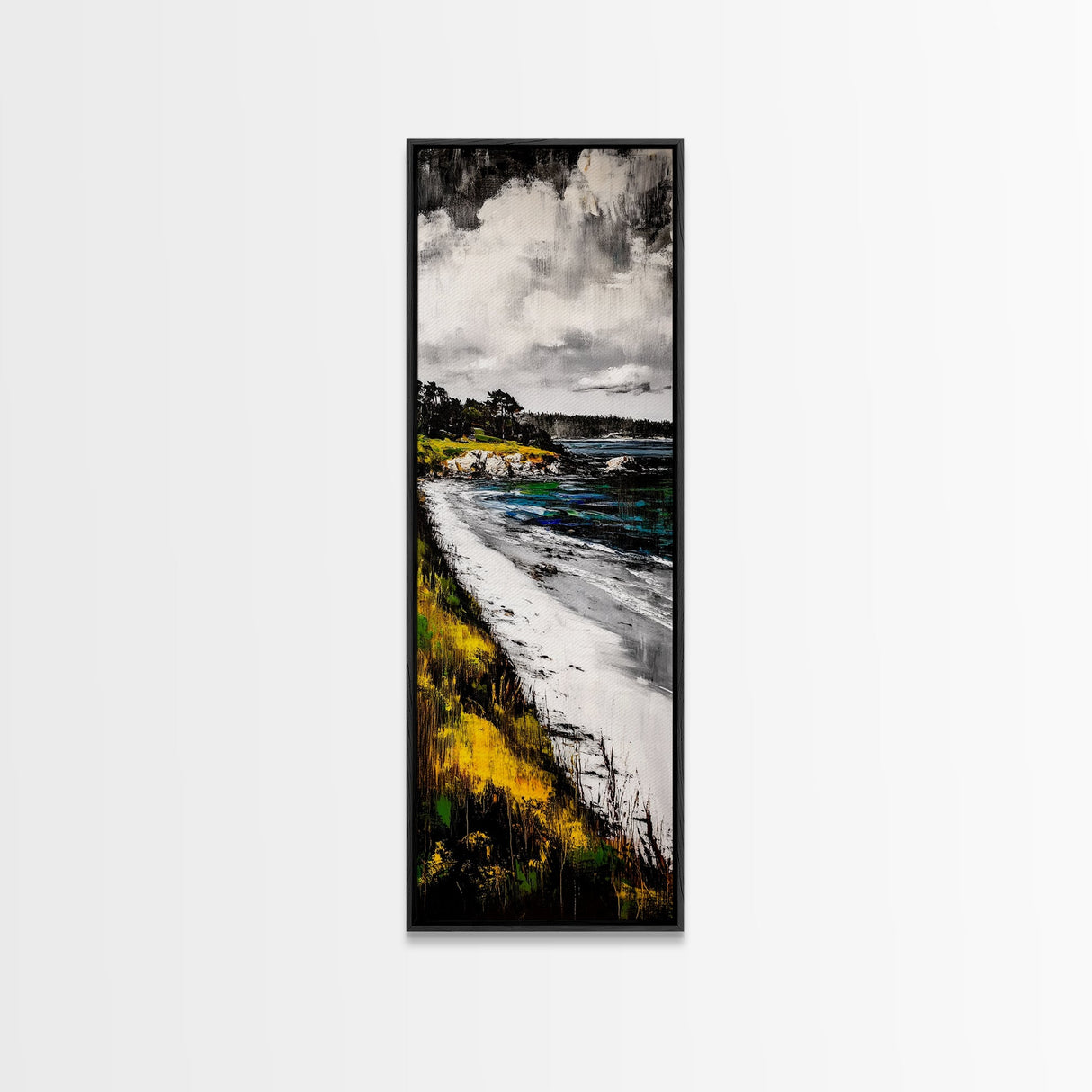 Serene Shoreline, Coastal Landscape, Framed Canvas Print, Beach Scene Painting, Ocean Wall Art, Nautical Decor, Living Room Wall Art