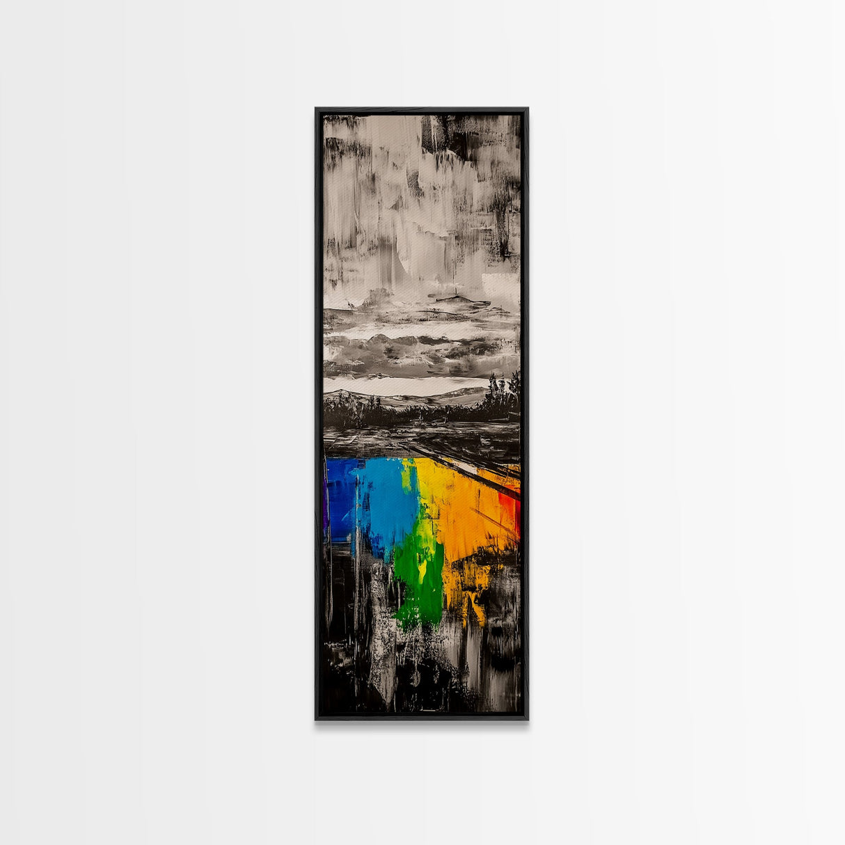 Rainbow Reflection, Colorful Landscape, Abstract Painting, Framed Canvas Print, Modern Wall Art, Office Decor, Unique Gift