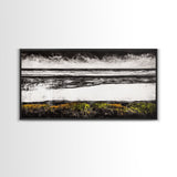 Coastal Horizon, Black and White Beach, Minimalist Seascape, Monochrome Art, Nature Inspired, Framed Canvas Print, Office Wall Decor