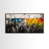 Abstract Field, Colorful Grass, Modern Landscape, Framed Canvas Print, Fall Wall Art, Boho Home Decor, Large Wall Art, Bedroom Wall Art
