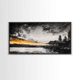 Sunset Cabin, Lake House Art, Mountain Retreat, Framed Canvas Print, Rustic Home Decor, Nature Wall Art, Bedroom Wall Art