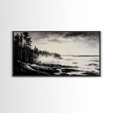 Foggy Coast, Misty Landscape Art, Black and White Wall Art, Canvas Print, Nature Wall Art, Cabin Decor, Moody Art