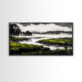 Misty Marsh, Green Landscape, Nature Lover Art, Framed Canvas Print, Serene Wall Art, Living Room Art, Minimalist Decor