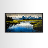 Mountain Reflection, Lake, Landscape, Framed Canvas Print, Nature Wall Art, Rustic Home Decor, Large Wall Art, Cabin Art, Gift Idea