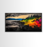 Coastal Sunset, Vibrant Ocean Art, Framed Canvas Print, Modern Landscape Painting, Beach Wall Art, Large Wall Decor, Living Room Art
