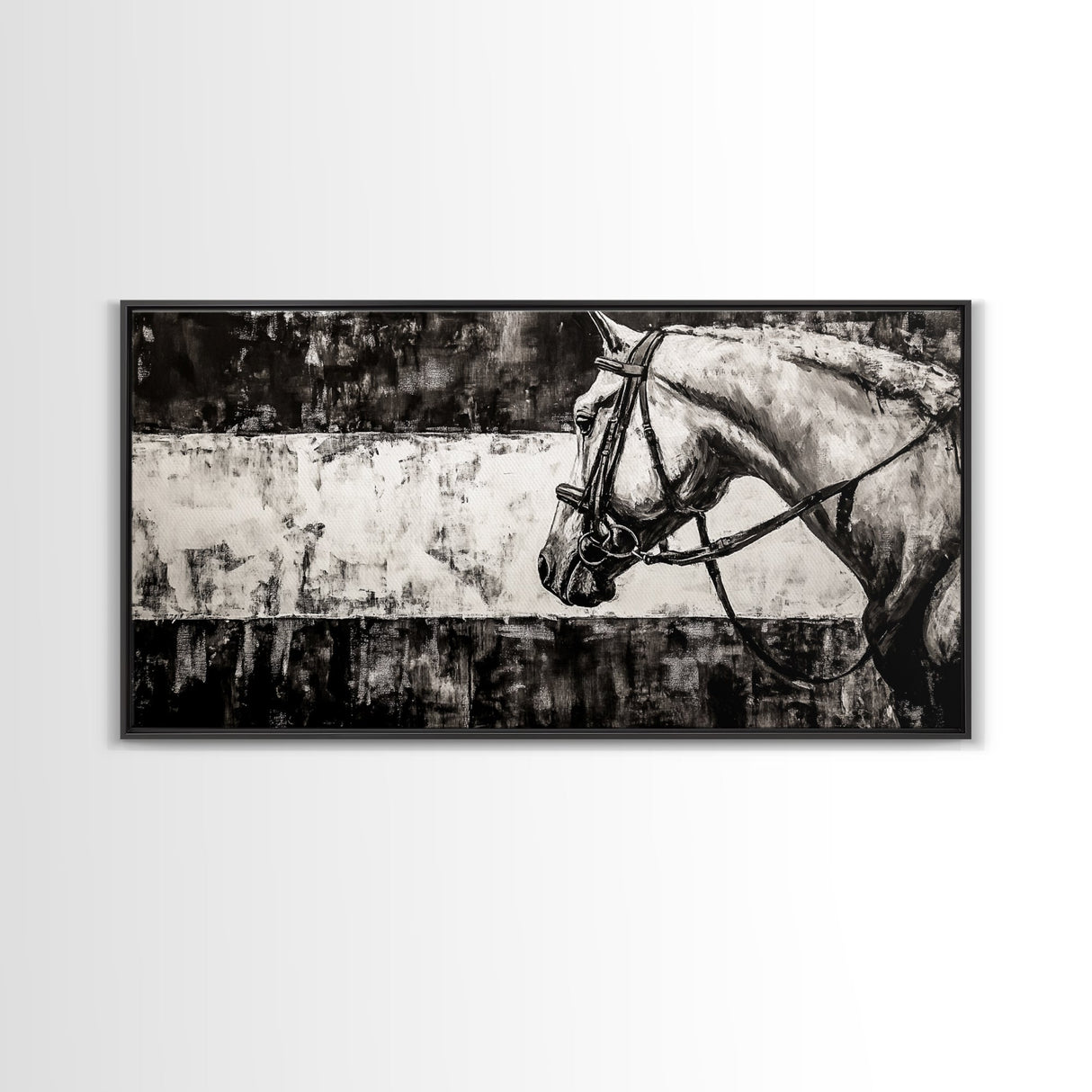 Monochrome Horse, Equestrian Wall Art, Canvas Print, Rustic Black and White Painting, Farmhouse Wall Decor, Western Wall Art
