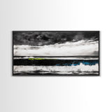 Ocean Wave Painting, Black and White Print, Modern Coastal Wall Decor, Seascape Art, Nautical Home Aesthetic, Framed Canvas Print