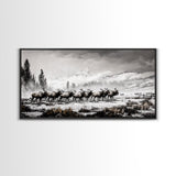 Elk, Wildlife, Mountain, Framed Canvas Print, Rustic Lodge Art, Winter Nature Scene, Cabin Wall Decor, Hunting Artwork, Western Aesthetic