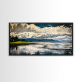 River Reflection, Scenic Water View, Serene Landscape, Framed Canvas Print, Large Nature Art, Modern Home Decor, Bedroom Wall Art