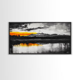 Sunset Reflection, Black and White, Framed Canvas Print, Nature Wall Art, Modern Landscape, Bold Decor, Living Room Art, Autumn Colors