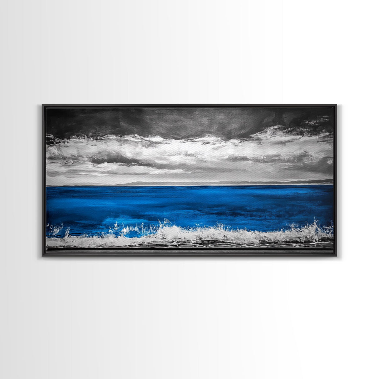 Minimalist Ocean, Black and White, Framed Canvas Print, Coastal Art, Beach House Decor, Nautical Wall Art, Living Room Art, Landscape