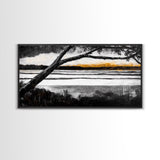 River Sunset, Golden Hour Reflection, Tranquil Waterscape, Moody Landscape Art, Nature Lover Gift, Canvas Print, Bedroom Wall Decor