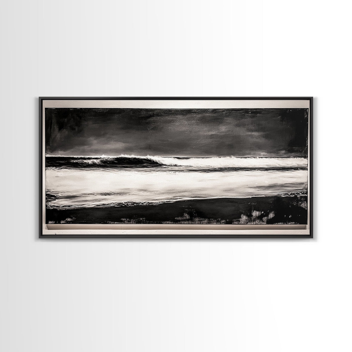 Stormy Ocean Wave, Black and White Seascape, Coastal Wall Art, Nautical Decor, Minimalist Artwork, Beach House Vibes, Framed Canvas Print