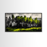 Misty Forest, Dark Green, Woodland Print, Nature Wall Art, Large Framed Artwork, Rustic Cabin Decor, Wilderness Painting, Moody Wall Art
