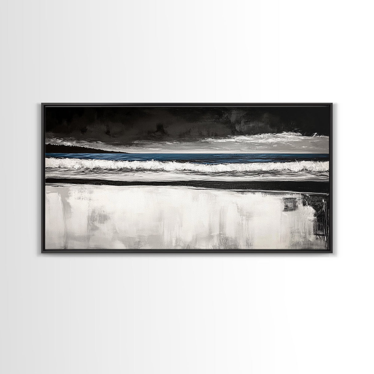 Stormy Beach, Coastal Landscape, Black and White Ocean Art, Moody Seascape, Nautical Home Decor, Modern Minimalist Art, Canvas Print