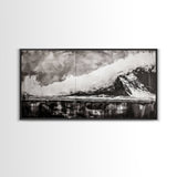 Monochrome Mountain, Dramatic Landscape, Black and White Art, Moody Wall Art, Modern Nature Print, Office Decor, Framed Canvas Print