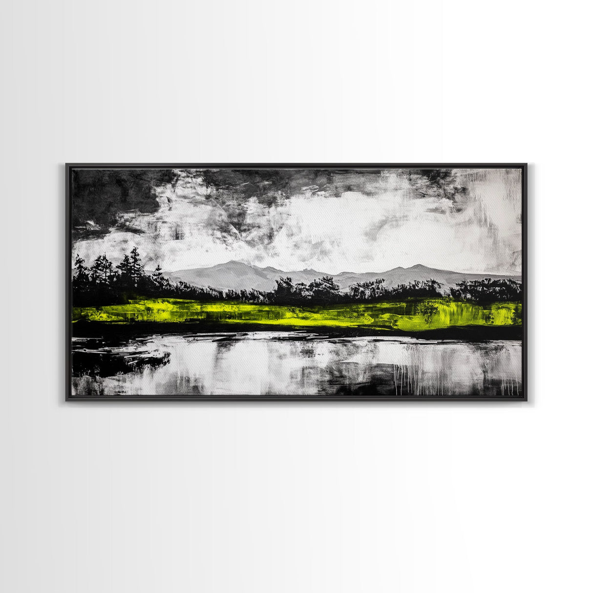 Mountain Reflection, Black and White Art, Minimalist Nature Print, Rustic Home Decor, Modern Landscape Painting, Canvas Print
