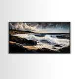 Stormy Waves, Dramatic Seascape, Moody Sky, Framed Canvas Print, Beach House Art, Living Room Wall Art, Modern Coastal Decor